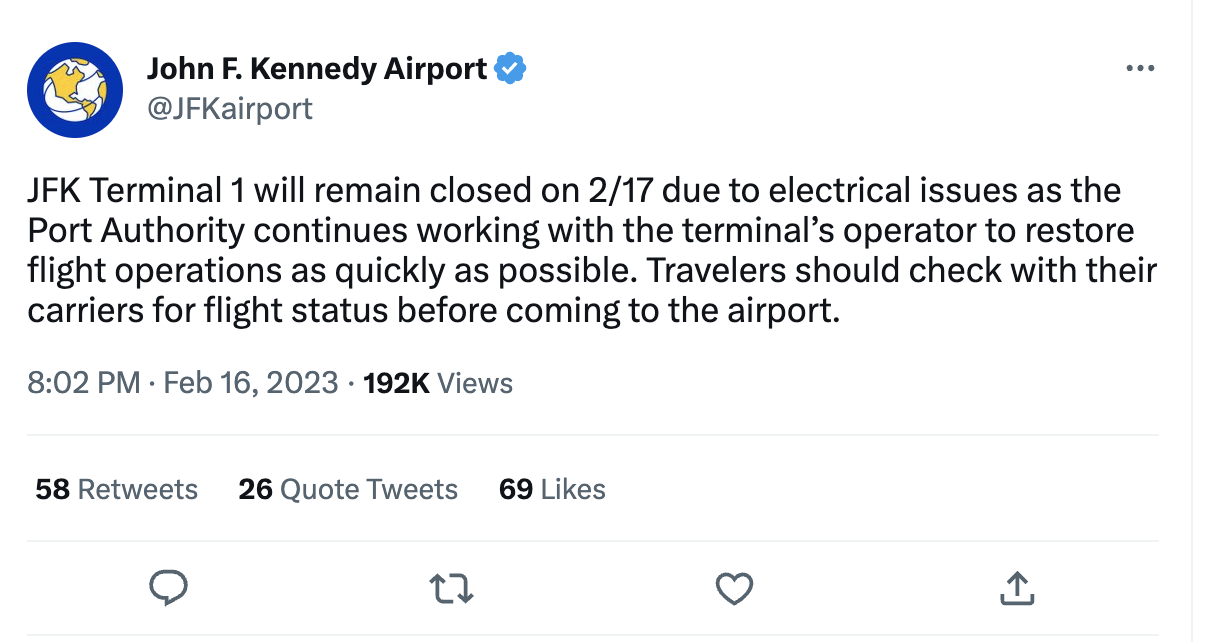 You are currently viewing JFK Airport’s Terminal 1 back open after power outage caused disruption