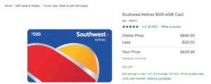 Read more about the article Save $70 on upcoming Southwest Airlines flights with a discounted $500 gift card available at Costco