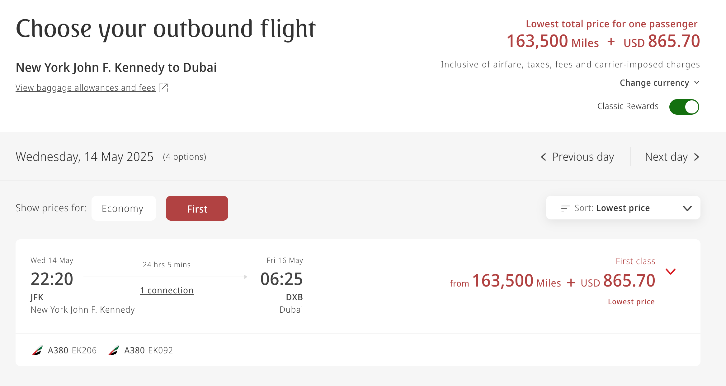 You are currently viewing Book now: Emirates to restrict first-class award tickets to elite members as of May 12, 2025